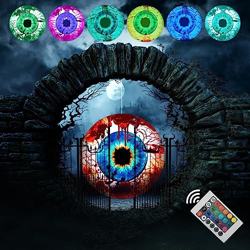 Halloween Deko Aufblasbarer Halloween Auge, Horror Augen Halloween, Halloween Aufblasbarer Augäpfel mit RGB LED Augapfellicht & Fernbedienung für Party Halloween Deko Außen Garten Rasen (60cm) von ACAREY