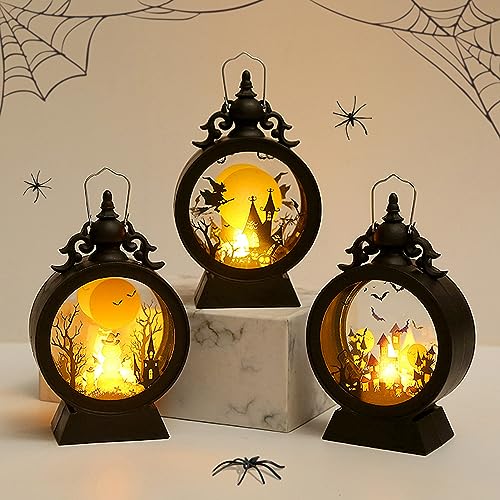 Halloween Deko Laterne Für Außen, Halloween Gartendeko Für Außen, Halloween Lantern Deko Windlaterne LED Kerzenlichter, Außenlaterne Totenkopf Skelett Laterne Für Balkon Hof Terrasse (3 Stück) von ACAREY