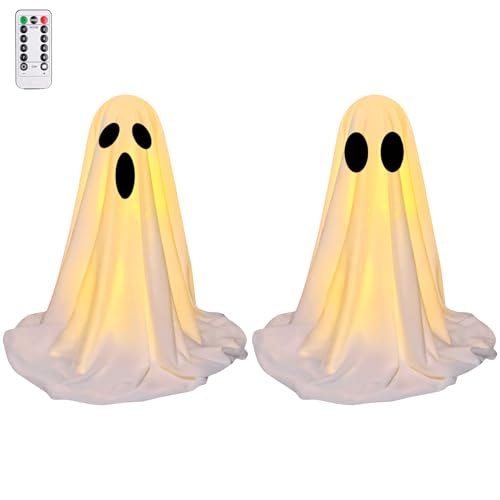 Halloween Deko Outdoor, 2PCS Grusel-Geist mit Lichterketten, Devil's Eyes/Dreieinäugiger Geist mit Fernbedienungen, Timing-Funktion, 8 Blinkmodi, für Terrasse Tischzimmer Baum Rasen (06) von ACAREY