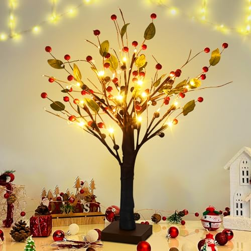 Weihnachtsdeko Lichterbaum Für Innen mit 24 LEDs, LED Baum Licht Bäumchen Birken Herbst Deko Lichterbaum mit blätter Deko Für Weihnachtsdeko Tisch Herbstdeko Zum Aufhängen, Innendeko (A) von ACAREY