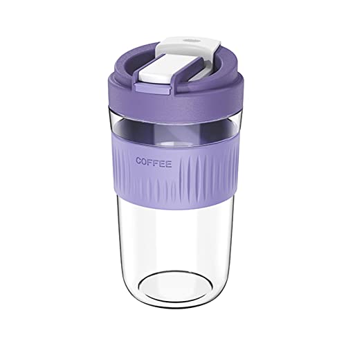 Kaffeetassen aus Glas mit Deckel und Strohhalm, 550 ml, 2 Trinkmöglichkeiten, wiederverwendbar, mit Silikonhülle, wasserdicht, Bubble Tea Cup, ideal für Zuhause, Büro (Violett) von ACAREY