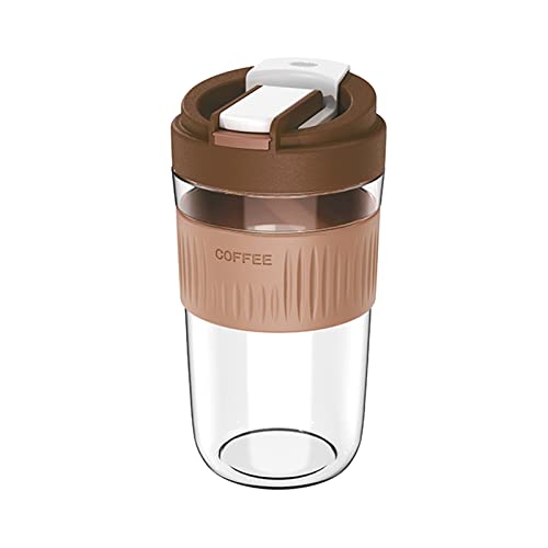 Kaffeetassen aus Glas mit Deckel und Strohhalm, 550 ml, 2 Trinkvarianten, wiederverwendbar, mit Silikonhülle, wasserdicht, Bubble Tea Cup, ideal für Zuhause, Büro (braun) von ACAREY