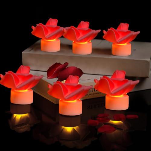 LED Kerzen Flammenlose Rose Deko Kerzen, 6 Stück Batterie Kerzen, LED Rose Kerzen Für Valentinstag, Vorschläge, Jahrestag, Hochzeits Deko, Geschenke Für Mama Frauen (Rosa) von ACAREY