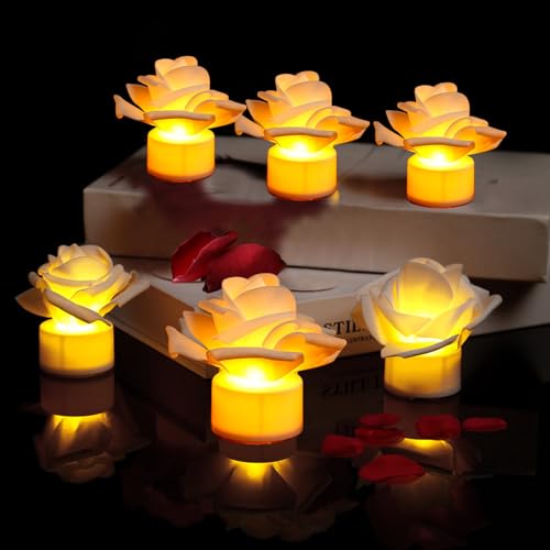 LED Kerzen Flammenlose Rose Deko Kerzen, 6 Stück Batterie Kerzen, LED Rose Kerzen Für Valentinstag, Vorschläge, Jahrestag, Hochzeits Deko, Geschenke Für Mama Frauen (Warmweiß) von ACAREY