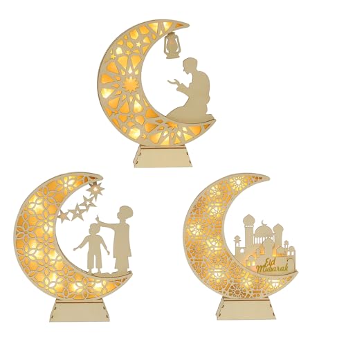 Ramadan Deko Groß Ramadan Dekoration Laterne Holz, Stern Mond Eid Mubarak Deko Lampe Für Ramadan Mubarak Dekoration, Ramadan Deko Laterne Für Schlafzimmer Tisch Deko, Ramadan Geschenke (3 Stück) von ACAREY