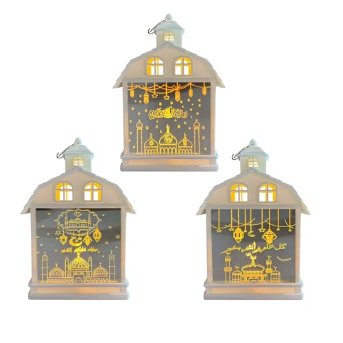 Ramadan Deko Lampe, LED Ramadan Dekoration Laterne, Eid Mubarak Deko Laterne Mond Stern Dekoration, Vintage Laterne Deko Hängend Ramadan Deko Beleuchtung Für Muslimische Dekoration (3 Stück) von ACAREY