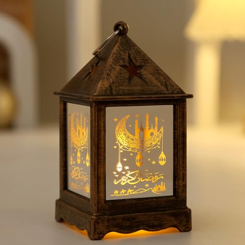 Ramadan Deko Lampe, LED Ramadan Dekoration Laterne, Eid Mubarak Deko Laterne Mond Stern Dekoration, Vintage Laterne Deko Hängend Ramadan Deko Beleuchtung Für Muslimische Dekoration (Bronze) von ACAREY