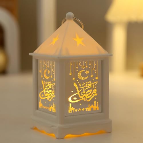 Ramadan Deko Lampe, LED Ramadan Dekoration Laterne, Eid Mubarak Deko Laterne Mond Stern Dekoration, Vintage Laterne Deko Hängend Ramadan Deko Beleuchtung Für Muslimische Dekoration (Weiß) von ACAREY