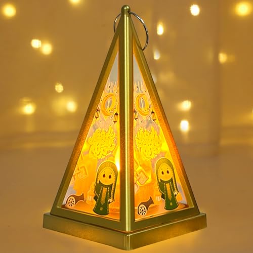 Ramadan Deko Laterne, LED Ramadan Dekoration Lampe Windlaternen, Eid Mubarak Laterne Mond Stern Dekoration, Vintage Laterne Deko Hängend Ramadan Deko Beleuchtung Für Schlafzimmer Tisch Deko (Gold) von ACAREY