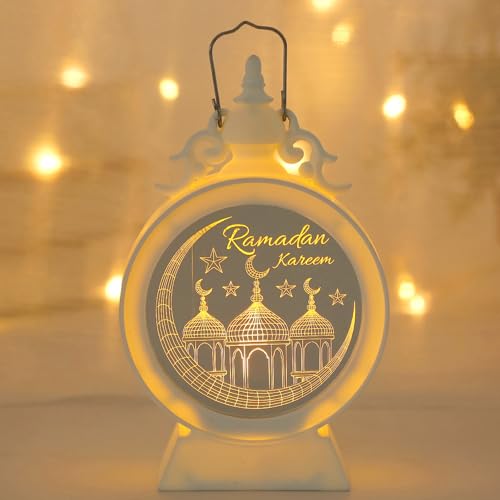 Ramadan Deko Laterne, Ramadan Dekoration Lampe, Eid Mubarak Dekoration Laterne Windlicht Tischlaterne für Innen Dekoration, Draußen, Gartendeko, Camping, Geschenk (Weiß) von ACAREY