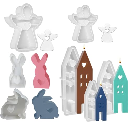 Silikonform Ostern, Silikonform Haus Hase Engle, 3D Osterhase Silikonform, Ostern Kaninchen Gießformen Silikon, Silikonformen Gießformen Häuser, Silikon Gießform Für Ostern Deko, Geschenke (7 Stück) von ACAREY