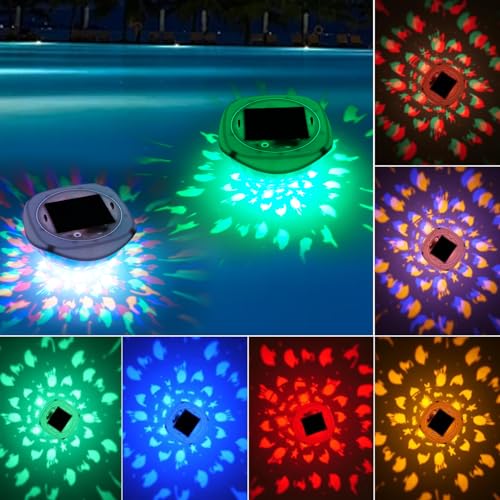 Solar Poolbeleuchtung Schwimmende LED RGB Teichbeleuchtung Unterwasser Solar Schwimmende LED Poolbeleuchtung,Solar Fischmuster Pool Licht, Gartendeko Laterne Für Draußen, Poollicht Teich (2 Stück) von ACAREY