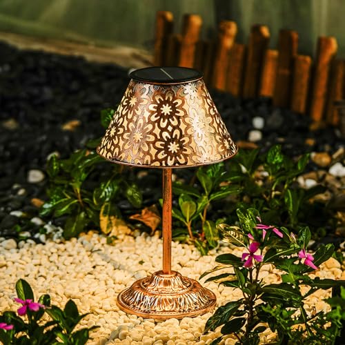Solar Tischlampe Outdoor Tischleuchte 2 In 1 Solarladung LED Tischlampe Kabellos,Tragbare Aufladbar Solarlampen Für Innen Außen Deko, Garten, Terrasse, Schlafzimmer Deko, Camping (Gold) von ACAREY