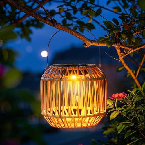 Solarlampen für Außen, solar gartenleuchten Hang & Place, Solar Laternen für Draußen, Rattan -Flecht solarleuchten Gartendeko, Solarlaterne Außen Wetterfest IP65 Wasserdicht von ACAREY