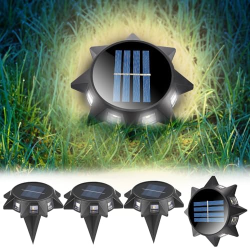 Solarlampen für Außen Solar Bodenleuchten Aussen Garten 4 Stück 32 LED Solarleuchten Außenleuchte, Led Solar Gartenleuchten Wasserdicht Solarlampen für Garten, Rasen, Gehweg, Patio, Auffahrt (4x Warm) von ACAREY