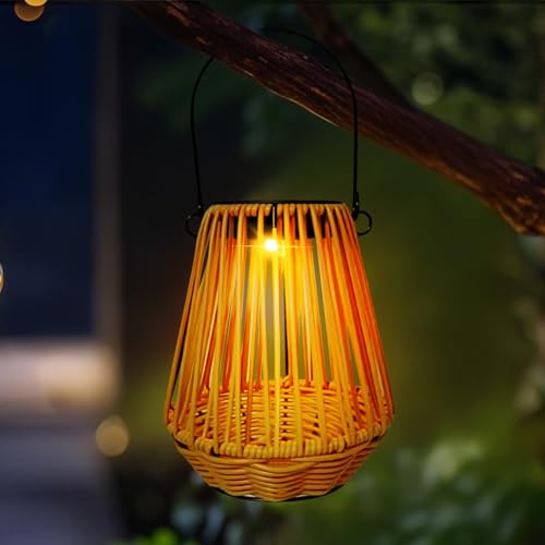 Solarlaterne für Außen, Solar Solar Lampe Outdoor Handgemachte Rattan Hängende Handlaternen Rattan Dekorative, Wasserdichte Balkon Deko Garten, Terrasse, Patio, Veranda, Rasen (02) von ACAREY