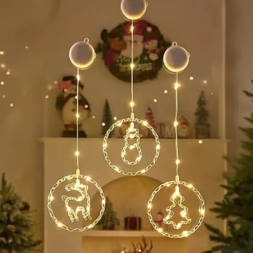 Weihnachtsdeko Fenster Lichterkette mit Timer, 3 Stück Weihnachtsbeleuchtung Fenster Lichterkette Batterie, Weihnachtten Fensterdeko mit Saugnäpfe Für Weihnachten, Balkon, Party, Innen Deko (Warm) von ACAREY