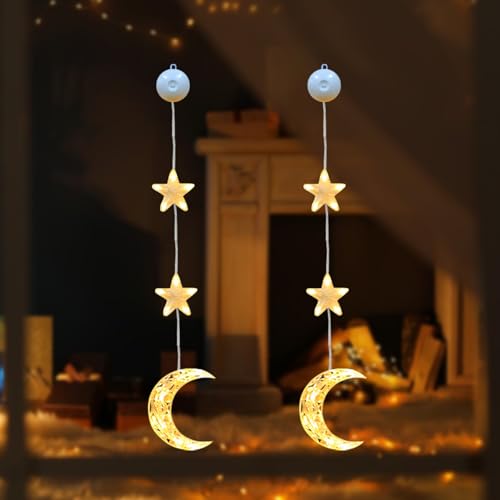 2 Stück Ramadan Deko Fenster Lichterkette Mit Saugnäpfe, LED Lichterkette Mond Ramadan Dekoration Fenster Licht, Ramadan Beleuchtung Ramazan Dekor, Warmweiß Ramadan Lichterkette Innen Deko von ACAREY