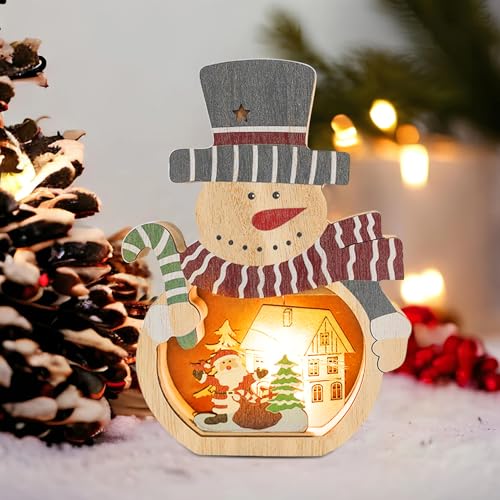 Weihnachtsdeko LED Weihnachtsmann aus Holz, Schneemann Beleuchtung Holz Schneemann Weihnachtsdeko innen, Weihnachten Advent Winter Stern Beleuchtung für Tisch Baum Fenster Deko (Schneemann) von ACAREY