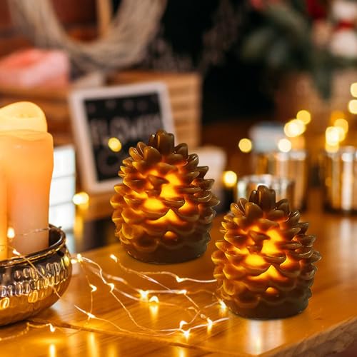 Weihnachtsdeko Led Kerzen, LED Tannenzapfen Kerzen Elektrische Weihnachtskerzen Led Candle Tannenzapfen Beleuchtung LED Weihnachtsbeleuchtung Für Weihnachtsdeko Innen, Fenster, Tisch Deko (2 Stück B) von ACAREY