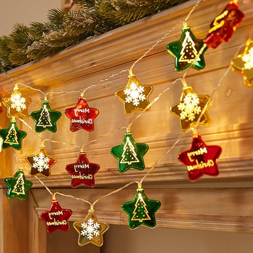 Weihnachtsdeko Lichterkette Weihnachtskugeln LED Lichterkette Innen mit 20 LEDs, Christbaumkugeln Lichterkette Für Weihnachten, Christbaumschmuck, Party, Weihnachtsdeko Fenster (1.5m Stern) von ACAREY