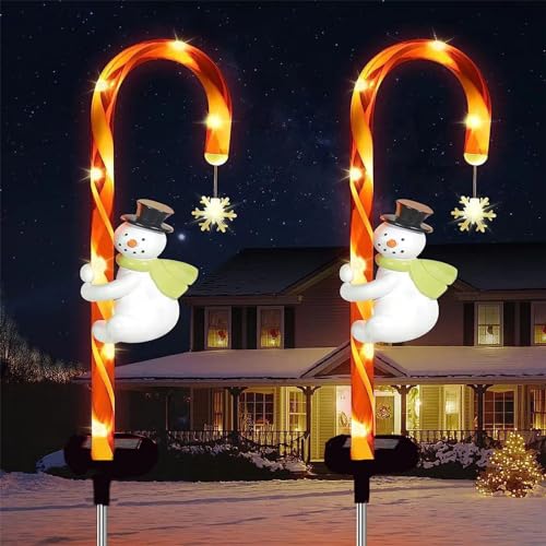 Weihnachtsdeko Solar Lichter Zuckerstangen Weihnachtsdeko Aussen Beleuchtet, 2 Modi Solar Weihnachtsbeleuchtung Außen solar, Weihnachtsdeko leuchte Außen für Garten, Terrasse, Partys (Schneemann) von ACAREY