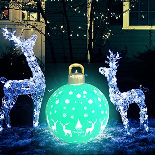 Weihnachtsdeko Weihnachtskugeln Aufblasbare 60cm Weihnachtskugel XXLOutdoor mit LED Licht Und Fernbedienung, Schneeflocke Elch Weihnachtskugeln Aufblasbarer Weihnachtsball mit Erdspießen (Elch Grün) von ACAREY