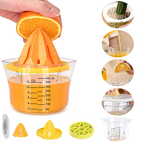 Zitrone und Limette Saftpresse, 5 in 1 Manuelle Hand Obst Entsafter Zitruspresse Zitronenpresse Orange Tomatenpresse Hand Fruchtpresse Entsafter mit Messbehälter 400ml von ACAREY