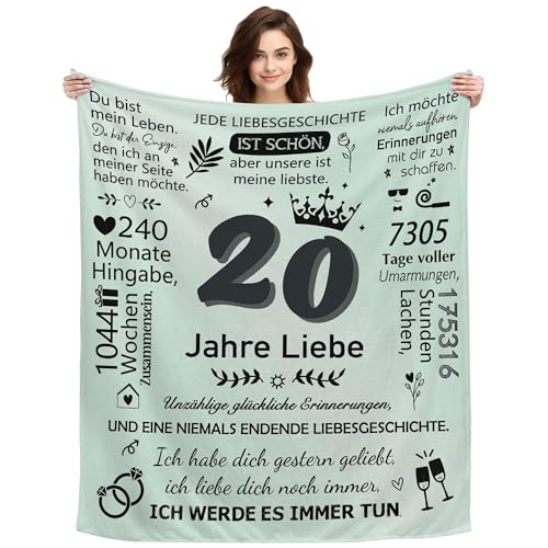 20 Jahre Liebe Geschenke zum 20. Hochzeitstag für Männer und Frauen Paare Weiche Kuschedecke Geschenken für 20 Jahre Ehe Dekorationsdecke Porzellanhochzeit Geschenke 150 x 130 cm (20. Hochzeitstag) von ACAROMAY