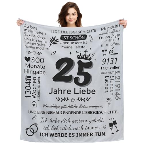 ACAROMAY 25 Jahre Liebe Geschenke zum 25. Hochzeitstag für Männer und Frauen Paare Weiche Kuschedecke für 25 Jahre Ehe Dekorationsdecke Silberhochzeit Geschenke 150 x 130 cm (25. Hochzeitstag) von ACAROMAY