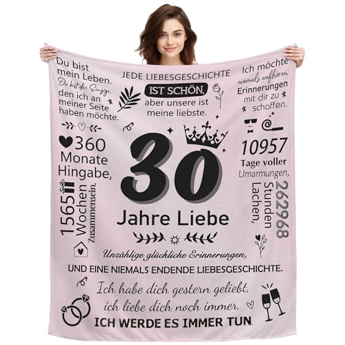 ACAROMAY 30 Jahre Liebe Geschenke zum 30. Hochzeitstag für Männer und Frauen Paare Weiche Kuschedecke für 30 Jahre Ehe Dekorationsdecke Perlenhochzeit Geschenke 150 x 130 cm (30. Hochzeitstag) von ACAROMAY