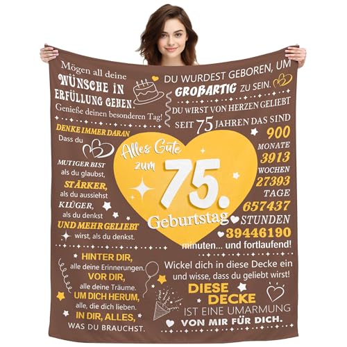 Original Geschenk 75 Jahre alt Frauen Männer Geburtstag Decke Geschenkidee zum 75. Geburtstagsdecke Tragbare Decken für Oma Opa Ehefrau Ehemann Mama Papa Motivationssprüche Andenken (75. Geburtstag) von ACAROMAY