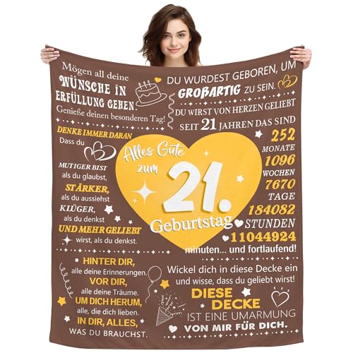 Original Geschenk 21 Jahre alt Frauen Männer Geburtstag Decke Geschenkidee zum 21. Geburtstagsdecke Tagesdecke für Freundin Freund Tochter Sohn Nichte Neffe Motivationssprüche Decke (21. Geburtstag) von ACAROMAY