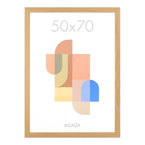 ACAZA Bilderrahmen 50x70 cm Warme Eiche, MDF Holz mit bruchsicherem Acrylglas, für Photos, Poster und Puzzles, Wandmontage, Hoch- und Querformat von ACAZA