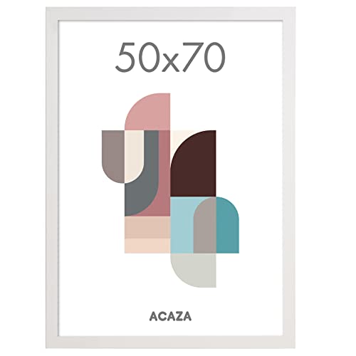ACAZA Bilderrahmen 50x70 cm Weiß, MDF Holz mit bruchsicherem Acrylglas, für Photos, Poster und Puzzles, Wandmontage, Hoch- und Querformat von ACAZA