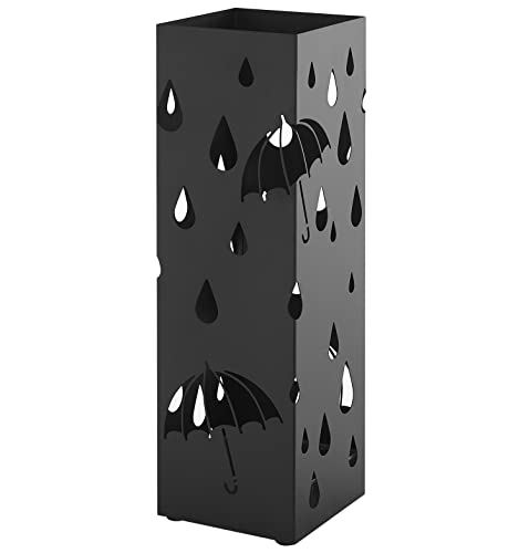 ACAZA Regenschirmständer mit Schale, eckiger Schirmständer für Regenschirm aus Metall, Aufbewahrung für Schirm mit dezentem Design, 49 x 16 x 16 cm, Schwarz von ACAZA