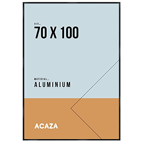 ACAZA Bilderrahmen Schwarz aus Aluminium 70 x 100 cm, Rahmen für Plakate oder Poster, Groß, mit Plexiglas (1 mm), 9 x 21 mm von ACAZA