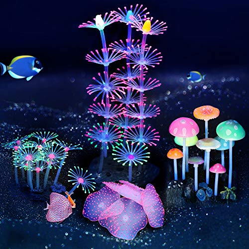 ACBungji 4er künstliche Wasserpflanzen Set glühende Aquarium Silikon Pflanzen Koralle, Anemone Aquariumpflanze Aquarium Dekoration für Aquarium Landschaft von ACBungji