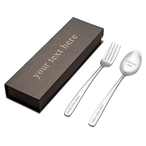 ACBungji Löffel und Gabel mit Gravur Personalisiert Name Besteckset aus 304 Edelstahl Liebe Geburtstag Geschenke für Beste Freundin Mama Papa Schwester, 2-TeilIg in Geschenkbox von ACBungji