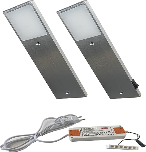 ACCE Aluminiumkörper LED Unterbauleuchte Küchen Möbel Schrank Leuchte Warmweiß oder Neutralweiß inkl Konverter ein Strahler mit Schalter (2ER, Neutralweiß) von ACCE