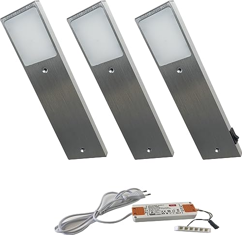 ACCE Aluminiumkörper LED Unterbauleuchte Küchen Möbel Schrank Leuchte Warmweiß oder Neutralweiß inkl Konverter ein Strahler mit Schalter (3ER, warmweiß) von ACCE