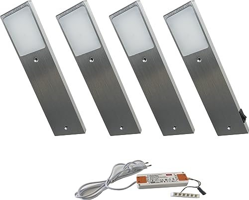 ACCE Aluminiumkörper LED Unterbauleuchte Küchen Möbel Schrank Leuchte Warmweiß oder Neutralweiß inkl Konverter ein Strahler mit Schalter (4ER, Neutralweiß) von ACCE