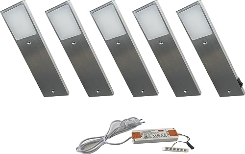 ACCE Aluminiumkörper LED Unterbauleuchte Küchen Möbel Schrank Leuchte Warmweiß oder Neutralweiß inkl Konverter ein Strahler mit Schalter (5ER, Neutralweiß) von ACCE