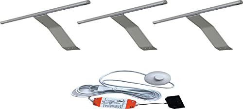 ACCE LED Aluminiumkörper Schrankleuchte Regalbeleuchtung Kleiderschrankleuchten Aufbauleuchte mit Schalter und Stecker, warmweiß 3000k, Schalter:mit Fußschalter (WW, 3er) von ACCE