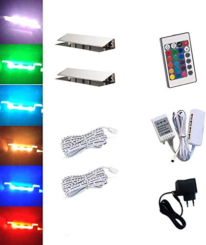 ACCE LED RGB Glaskantenbeleuchtung Glasbodenbeleuchtung Vitrinenbeleuchtung Clip Glas höchste Qualität Spiegel Edelstahl (2er) von ACCE