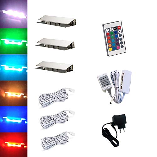 ACCE LED RGB Glaskantenbeleuchtung Glasbodenbeleuchtung Vitrinenbeleuchtung Clip Glas höchste Qualität Spiegel Edelstahl (3er) von ACCE