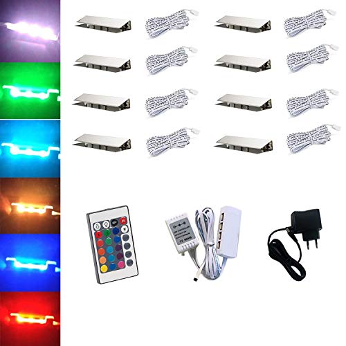 ACCE LED RGB Glaskantenbeleuchtung Glasbodenbeleuchtung Vitrinenbeleuchtung Clip Glas höchste Qualität Spiegel Edelstahl (8er) von ACCE