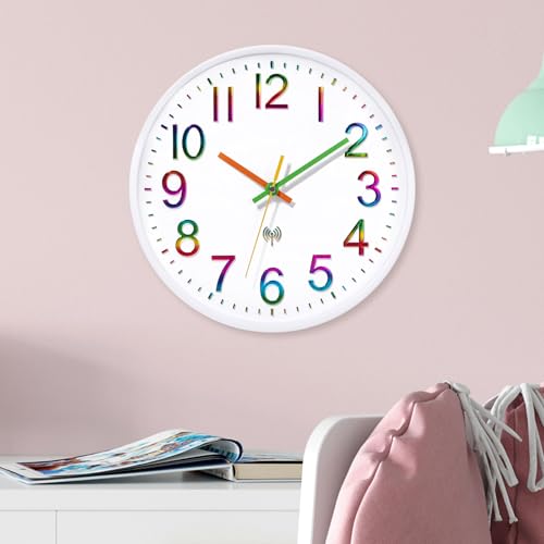 ACCSHINE Funkuhr Wand Ohne TickgeräUsche Lautlos 30cm Quarz Batterie Betriebene Groß Wanduhr Einfach zu Lesen für Zimmer Zuhause KüChe Schlafzimmer Büro Schule (Bunt) von ACCSHINE