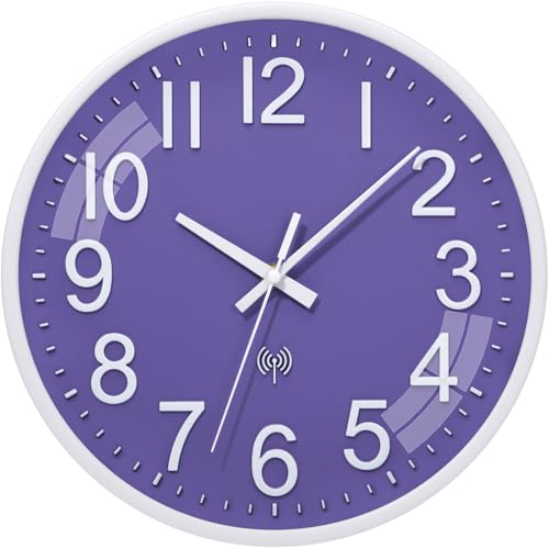 ACCSHINE Funkuhr Wand Ohne TickgeräUsche Lautlos 30cm Quarz Batterie Betriebene Groß Wanduhr Einfach zu Lesen für Zimmer Zuhause KüChe Schlafzimmer Büro Schule (Lila) von ACCSHINE