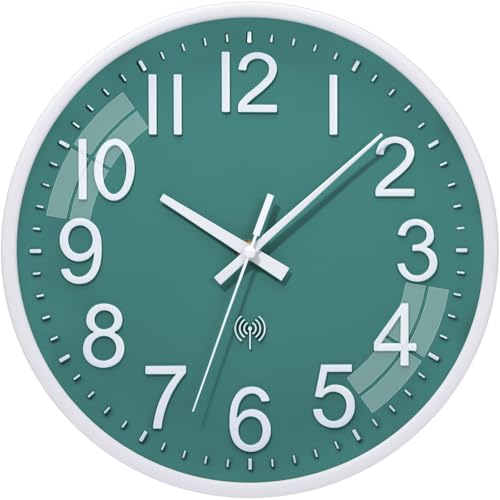 ACCSHINE Funkuhr Wand Ohne TickgeräUsche Lautlos 30cm Quarz Batterie Betriebene Groß Wanduhr Einfach zu Lesen für Zimmer Zuhause KüChe Schlafzimmer Büro Schule (Seegrün) von ACCSHINE